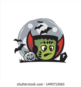 Zombie Halloween Moon Theme Cartoon Vector