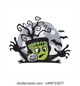 Zombie Halloween Moon Theme Cartoon Vector