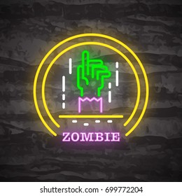 zombie halloween night neon logo, vector neon glow on dark background