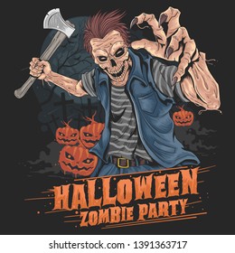 Zombie Halloween Party Pumpkin element vector