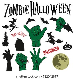 Zombie Halloween. set decoration elements. vector illustration