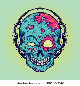 Zombie Halloween Skull Mascot Illustrations for merchandise clothing line, sticker and poster publications