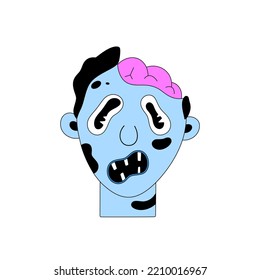 Zombie. Halloween spooky cartoon character isolated on white background. Flat style with black outline. Sticker, print on clothes, notebooks and phone cases. Vector illustration