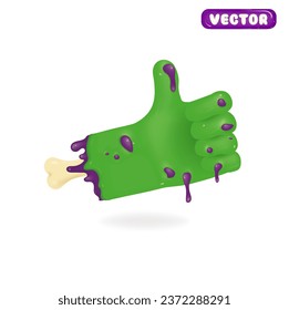 Zombie Hand 3d. Thumbs up. Gesture zombie concept Halloween. Vector illustration.