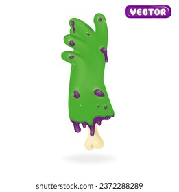 Zombie Hand 3d. Waving from the grave. Icon on white background. Gesture zombie concept Halloween. Vector illustration.