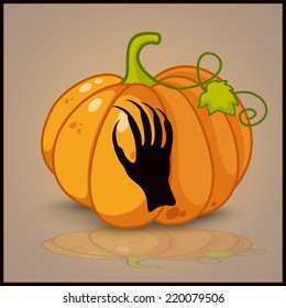 zombie hand, banner and background for pumpkins for Halloween