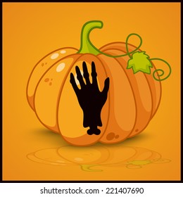 zombie hand, banner and background for pumpkins for Halloween