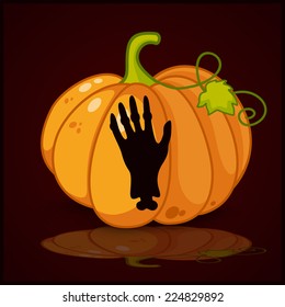 zombie hand, banner and background for pumpkins for Halloween