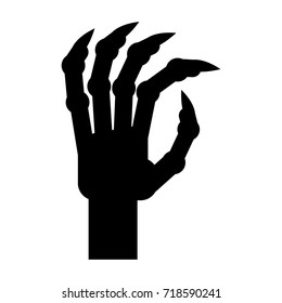 Zombie hand black. Design element for decoration of congratulatory products for Halloween.
