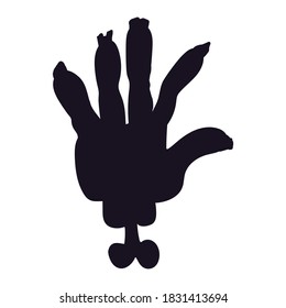 Silueta de forma negra de la mano zombi para las vacaciones de Halloween. Sombroso símbolo de vacaciones de otoño. Mano muerta aislada sobre fondo blanco. Ilustración del vector