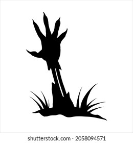 Zombie hand black silhouette. A zombie hand crawls out of the ground. Scary hand suitable for Halloween. Vector illustration isolated on white background. EPS 10