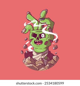 A Zombie Hand character coming out of the floor vector illustration. Mascot design concept.