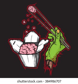 Zombie hand with chopsticks, hand drawn, vector illustration