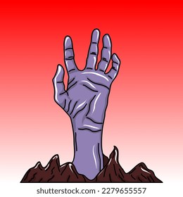 Zombie hand coming from the grave Halloween illustration