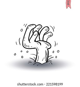 Zombie hand coming out of the earth. vector illustration