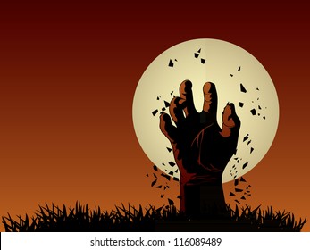 La mano zombie sale de la tumba