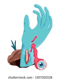 zombie hand coming out of the ground with eye