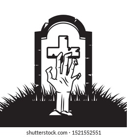 zombie hand coming out of the ground cemetery vector illustration design