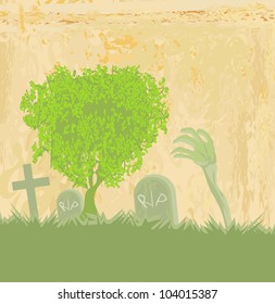 zombie hand coming out of his grave