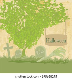 zombie hand coming out of his grave 