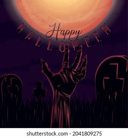 Zombie hand comming out of a graveyard Halloween