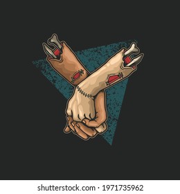 zombie hand couple love and friendship illustration