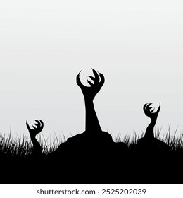 Zombie hand design template. Ghost hand design with black color. Halloween silhouettes design. Halloween hand vector with the ground. 