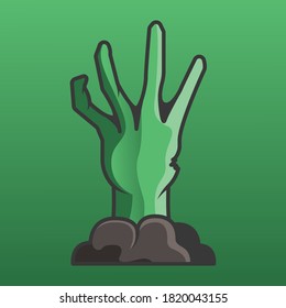 Zombie-Hand, die von einer grauen Vektorgrafik auf grünem Farbverlauf-Hintergrund ausgräbt