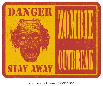 Zombie. Dibujado a mano. Signo de advertencia. Ilustración vectorial.