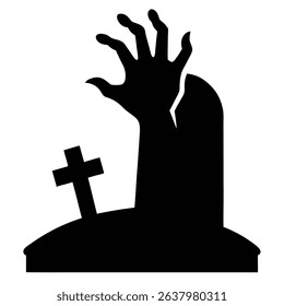 Zombie hand emerging from grave halloween spooky.