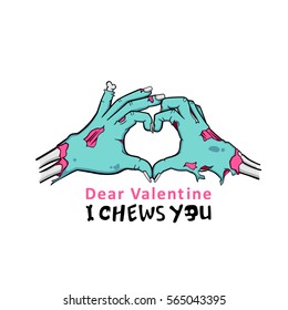 Zombie Hand Full of Love. Hand Making The Sign of Love When Valentine Day