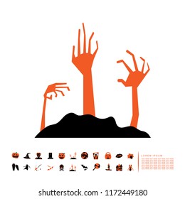 zombie hand graveyard flat design