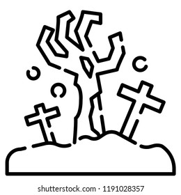 Zombie hand from ground vector illustration in line stroke design