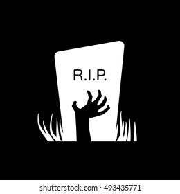 Zombie Hand Halloween Concept Flat Icon On Black Background