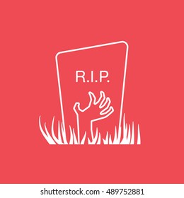 Zombie Hand Halloween Concept Line Icon On Red Background
