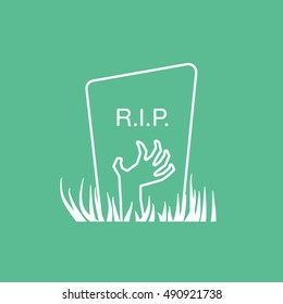 Zombie Hand Halloween Concept Line Icon On Green Background