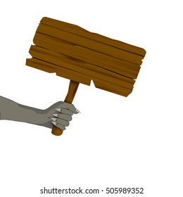 Zombie hand hold blank wooden signboard,Concept for Halloween banner, poster and invitation card in vector illustration