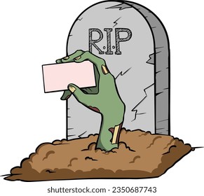 zombie hand holding a blank card for helloween