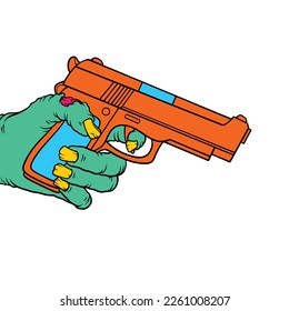 zombie hand holding gun vector for commercial use