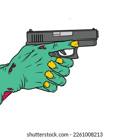 zombie hand holding gun vector for commercial use