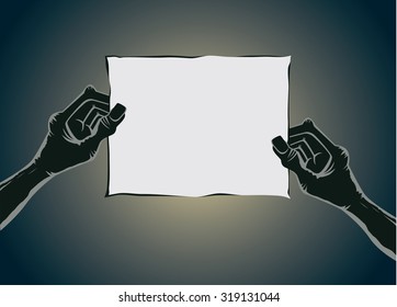 Zombie hand holding old paper no text