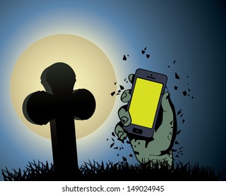 Zombie Hand Holding The Phone In Moonlight