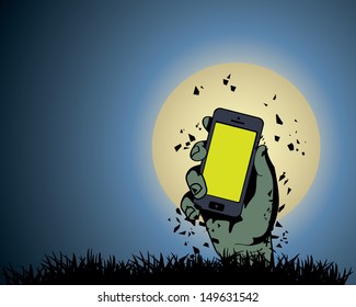 Zombie Hand Holding The Phone In Moonlight