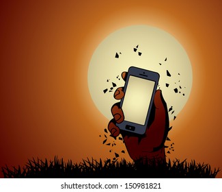 Zombie Hand Holding The Phone In Moonlight