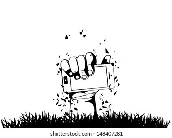 Zombie Hand Holding The Phone Vector