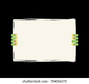 Zombie hand holding white sheet. Green hand holds and signboard
