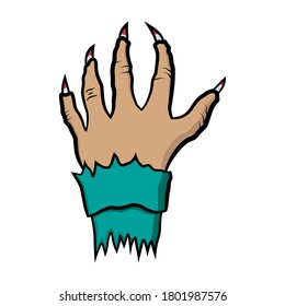 Zombie hand icon. Colored cartoon drawing. Palm outside. Vector flat graphic hand drawn illustration. The isolated object on a white background. Isolate.