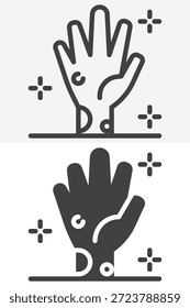 Conjunto de iconos de mano zombi en línea y estilo sólido. Esquema y signo de Vector lleno con trazo editable, icono de símbolo de horror para la magia oscura, muertos vivientes y diseño de halloween.