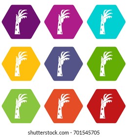 Zombie hand icon set many color hexahedron isolated on white vector illustration