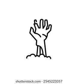 Zombie Hand icon. Simple zombie hand rising from the ground, ideal for Halloween-themed social media, app, and web design. Vector illustration